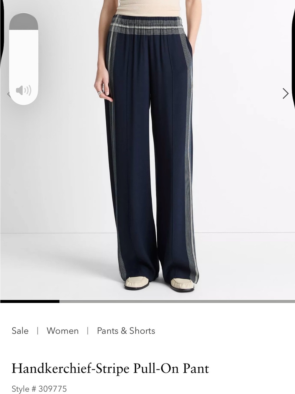 Vince Navy Wide-Leg Handkerchief-Stripe Pull-On Pant